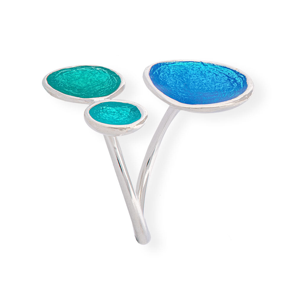 Handmade Silver Enamel Ring Turquoise & Green Pebbles - Anthos Crafts