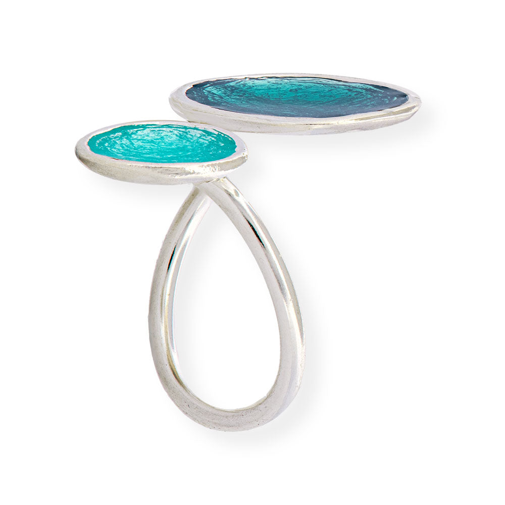 Handmade Silver Enamel Ring Shades Of Green Pebbles - Anthos Crafts