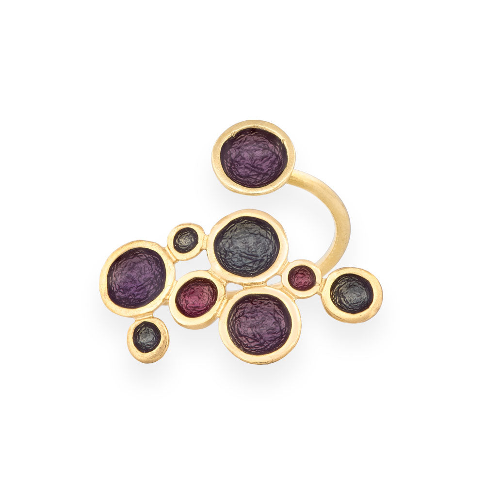 Gold Plated Silver Enamel Ring Purple & Green Bubbles