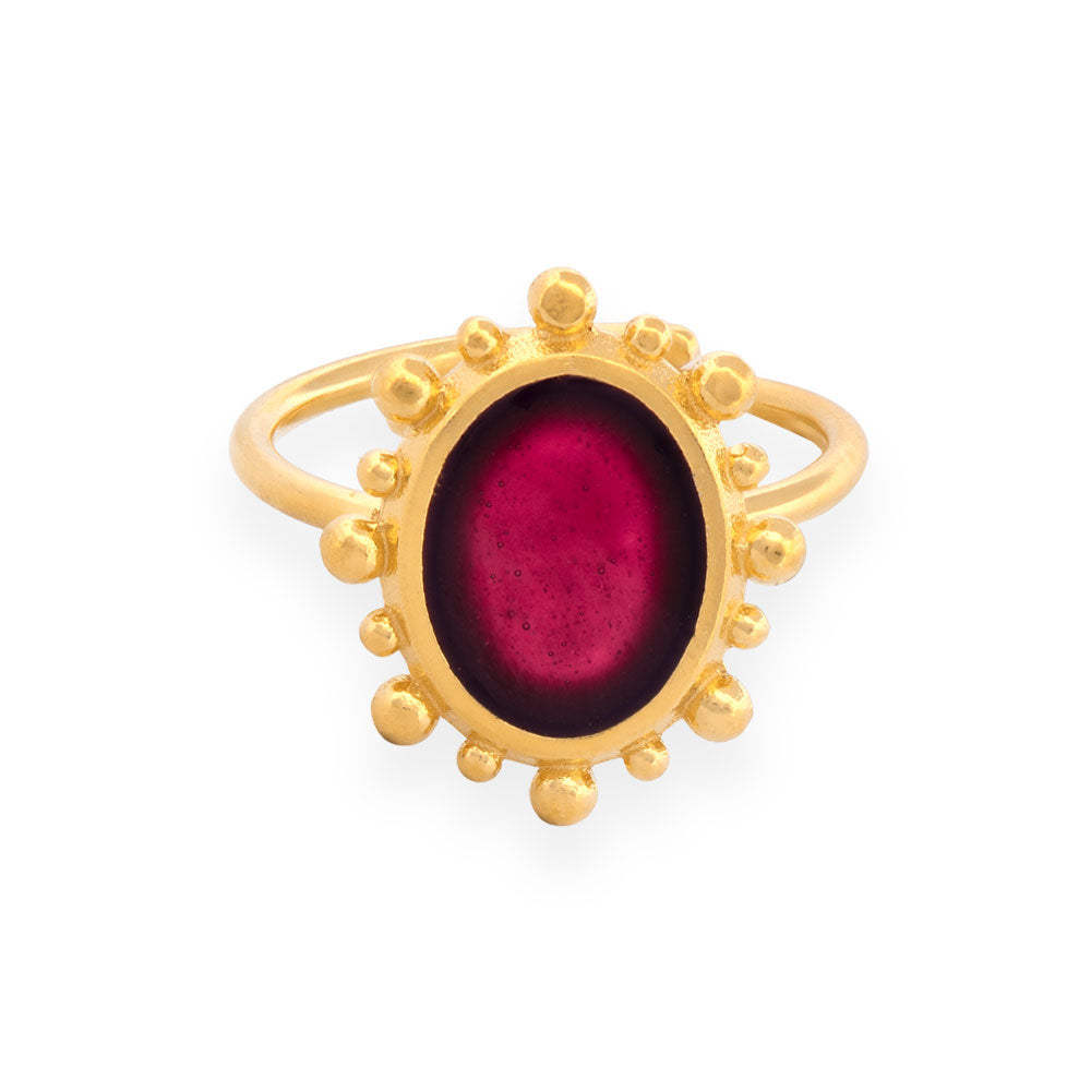 Handmade Gold Plated Silver Enamel Ring Red