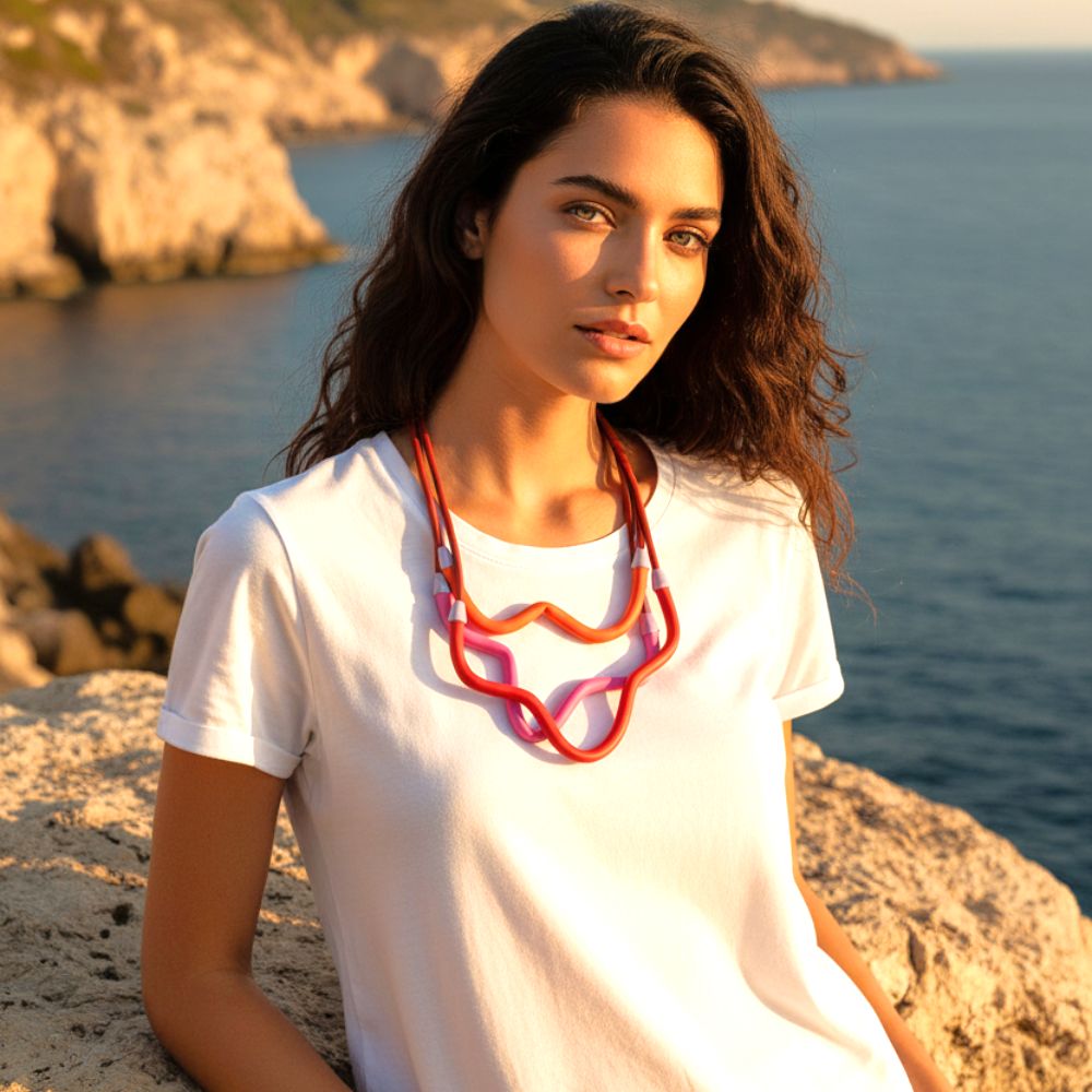 Wave Necklace: Red - Pink - Orange