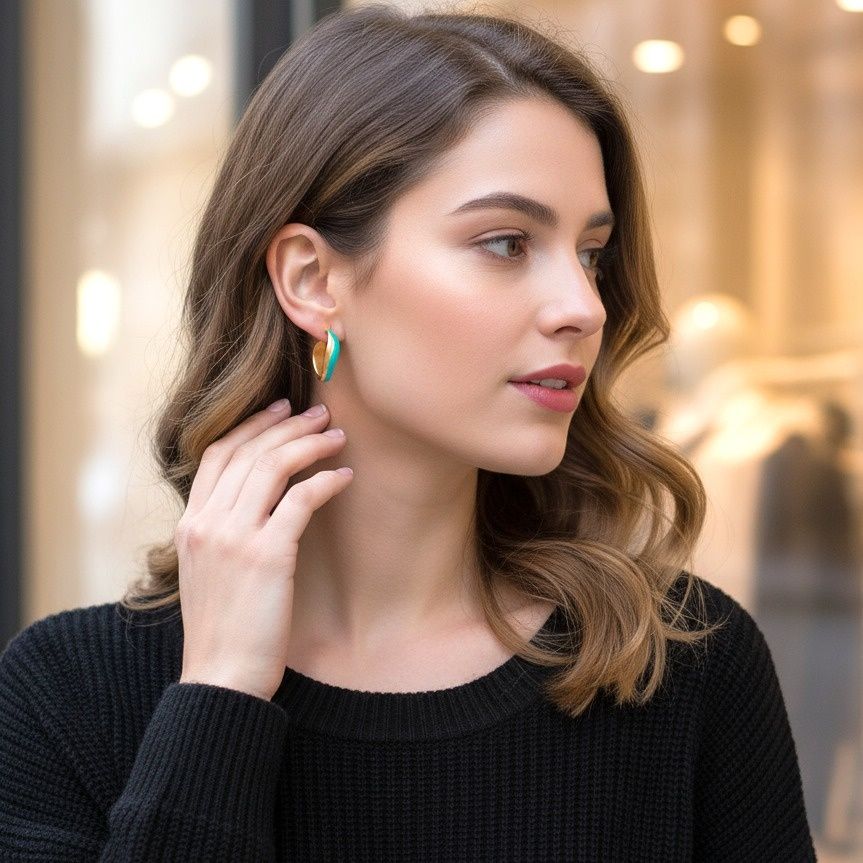 Handmade Gold Plated Silver Hoop Earrings With Turquoise Enamel - Anthos Crafts