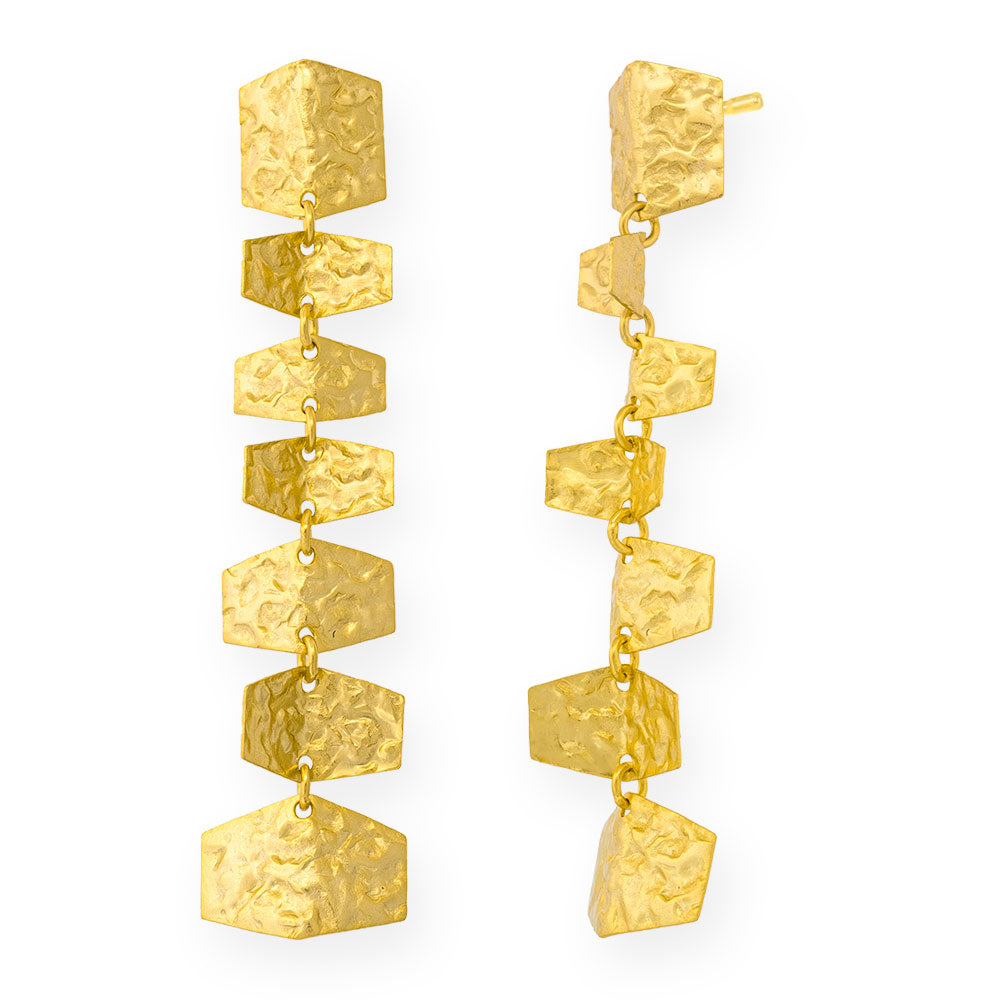 Handmade Gold Plated Silver Dangle Hammered Earrings - Anthos Crafts