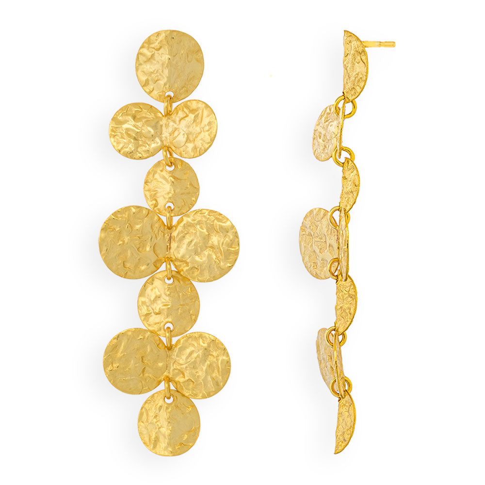 Handmade Gold Plated Silver Dangle Earrings Hammered Coins - Anthos Crafts