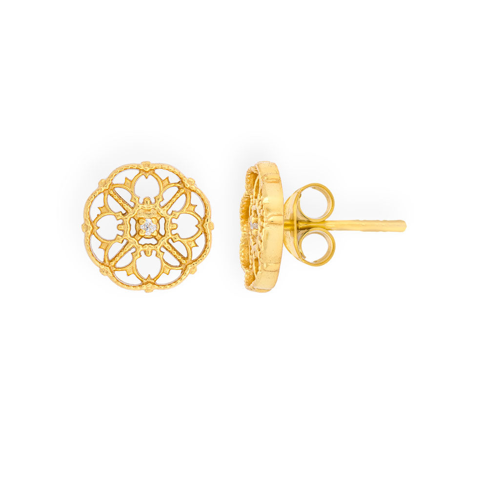 Handmade Gold Plated Silver Round Earrings with Zircon - Anthos Crafts