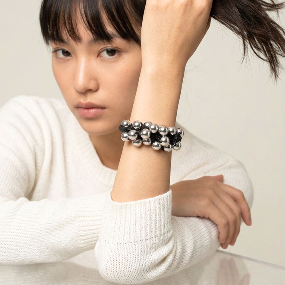 Visions In Noir Acrylic Elements Silk Cord Rubber Bracelet - Anthos Crafts