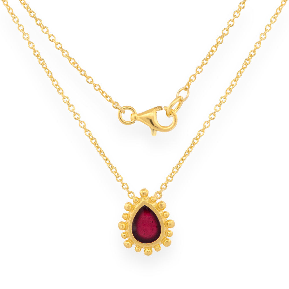 Handmade Gold Plated Silver Necklace with Red Enamel Pendant