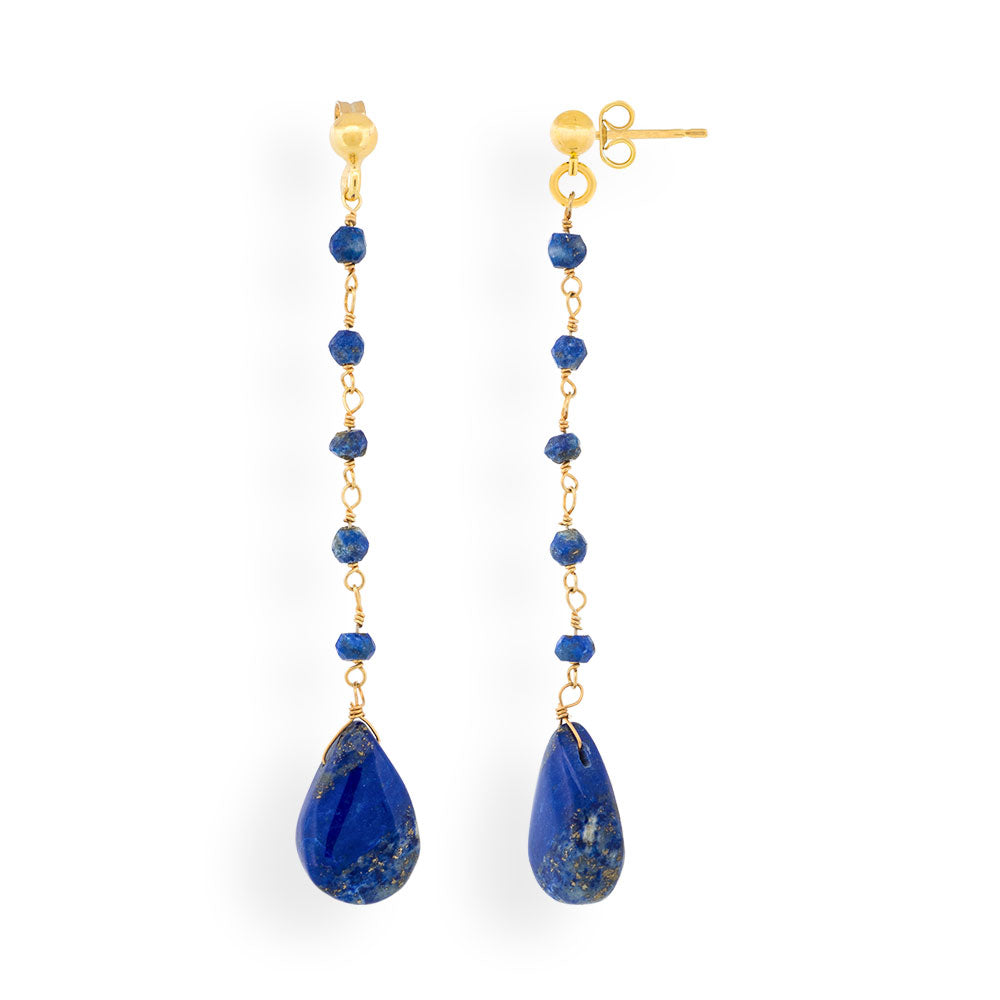 Handmade Gold Plated Silver Dangle Earrings With Lapis - Anthos Crafts