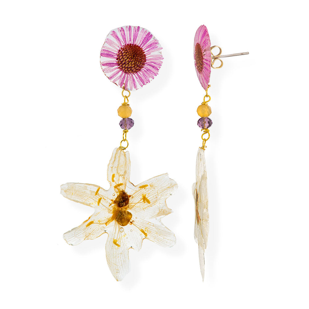 Flower Earrings Made From Real Daffodil & Aster Petals - Anthos Crafts