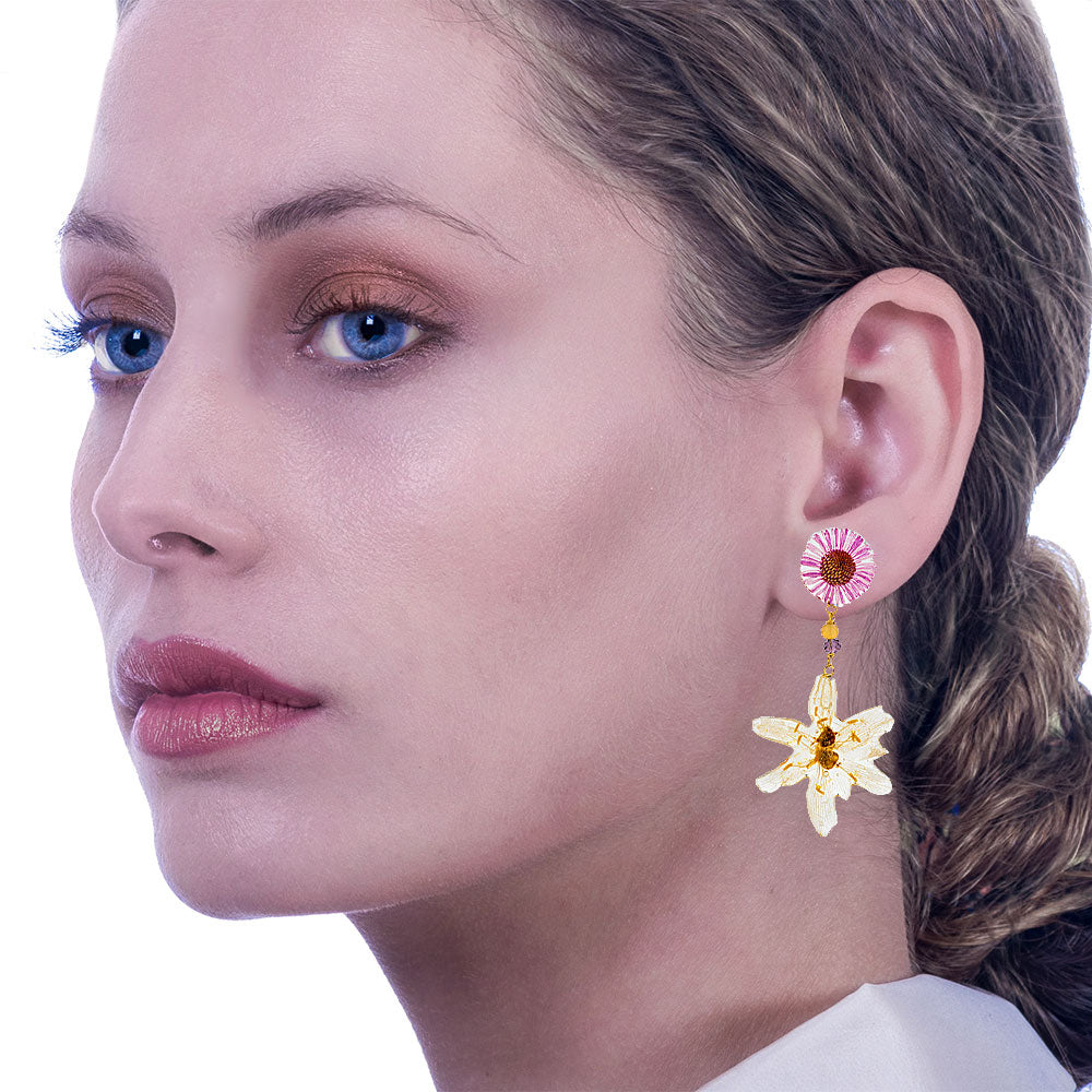 Flower Earrings Made From Real Daffodil & Aster Petals - Anthos Crafts