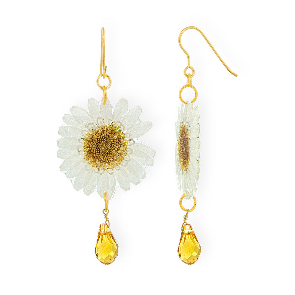 Flower Earrings Daisies With Citrines - Anthos Crafts