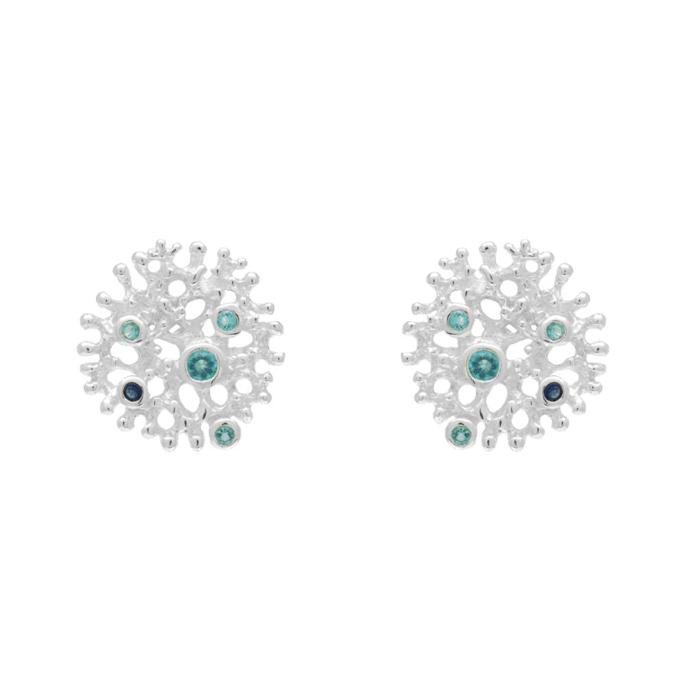 Handmade Silver Stud Earrings Corals With Zircons - Anthos Crafts