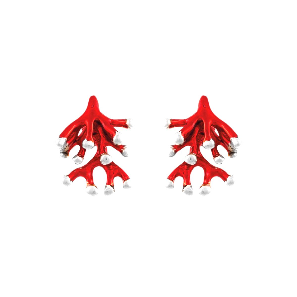 Handmade Silver Stud Earrings Red Small Corals - Anthos Crafts