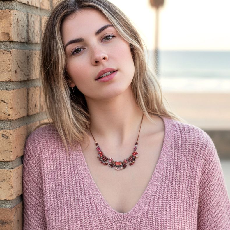 Χειροποίητο Κολιέ Scarlet Bloom Set, Delicate, Sakina