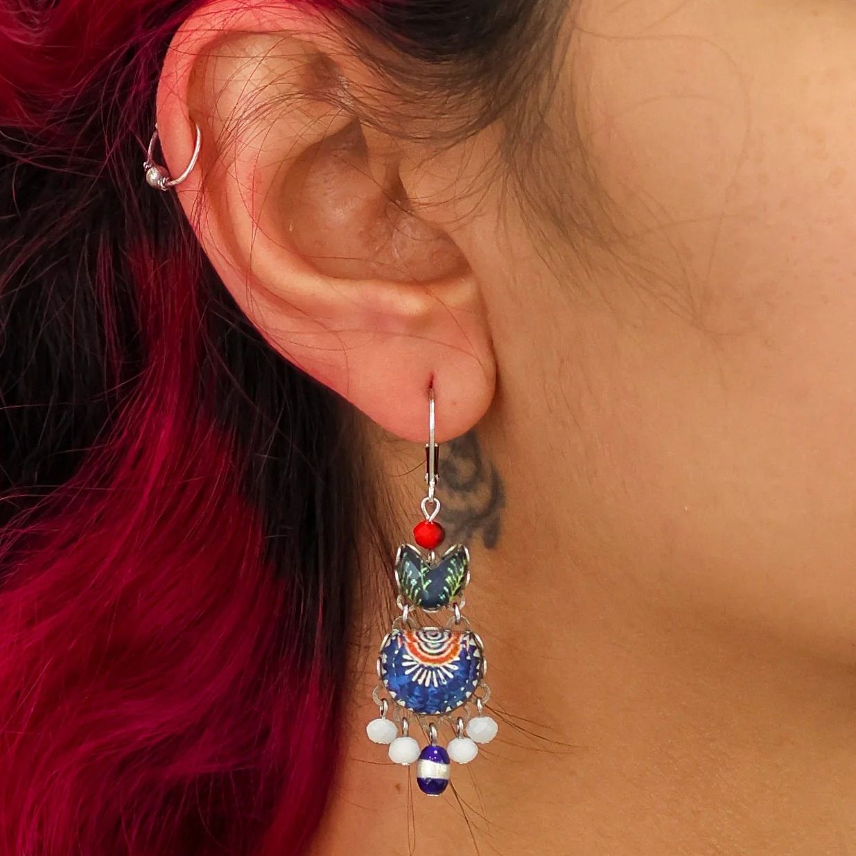 Handmade Blue Domes Set, Blue Hanging Earrings, Hera - Anthos Crafts