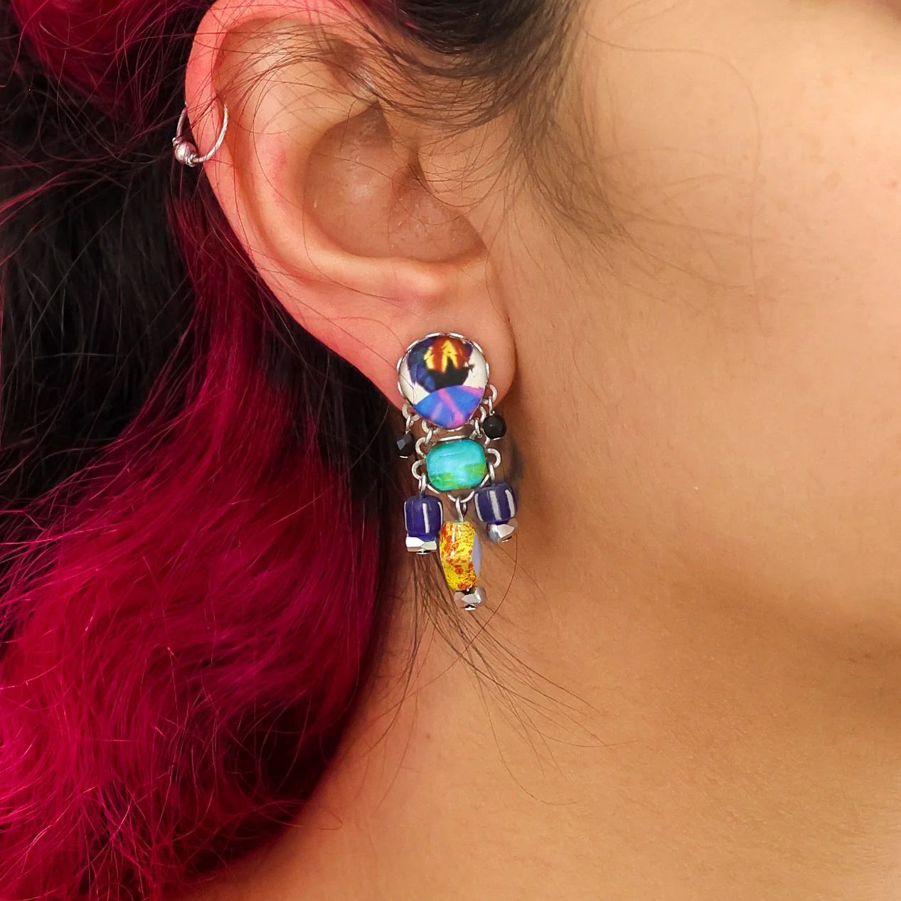 Handmade Candy Twist Set, Small Glass Earrings, Fudge - Anthos Crafts