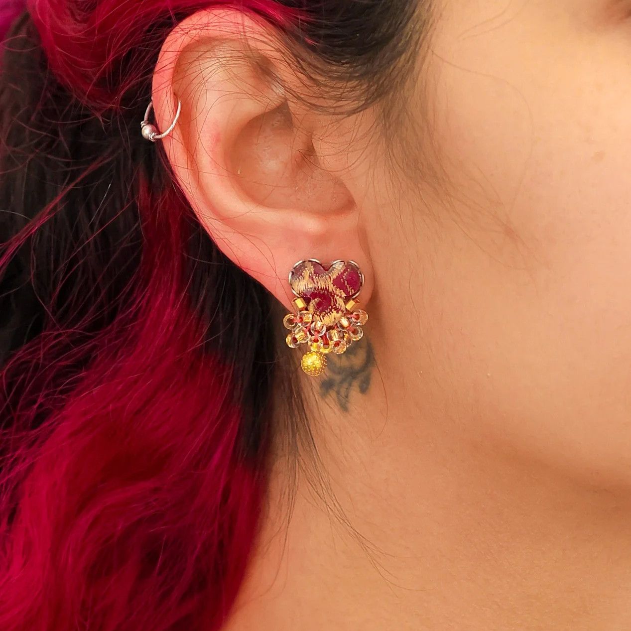 Handmade Plum Wine Set, Stud Beaded Earrings, Baika - Anthos Crafts