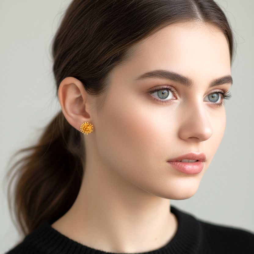 Handmade Gold Plated Silver Stud Earrings Corals - Anthos Crafts