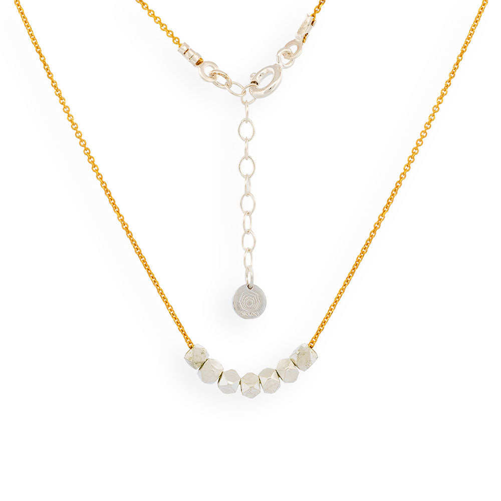 Handmade Gold Plated Silver Necklace With Silver Polygon Beads - Anthos Crafts