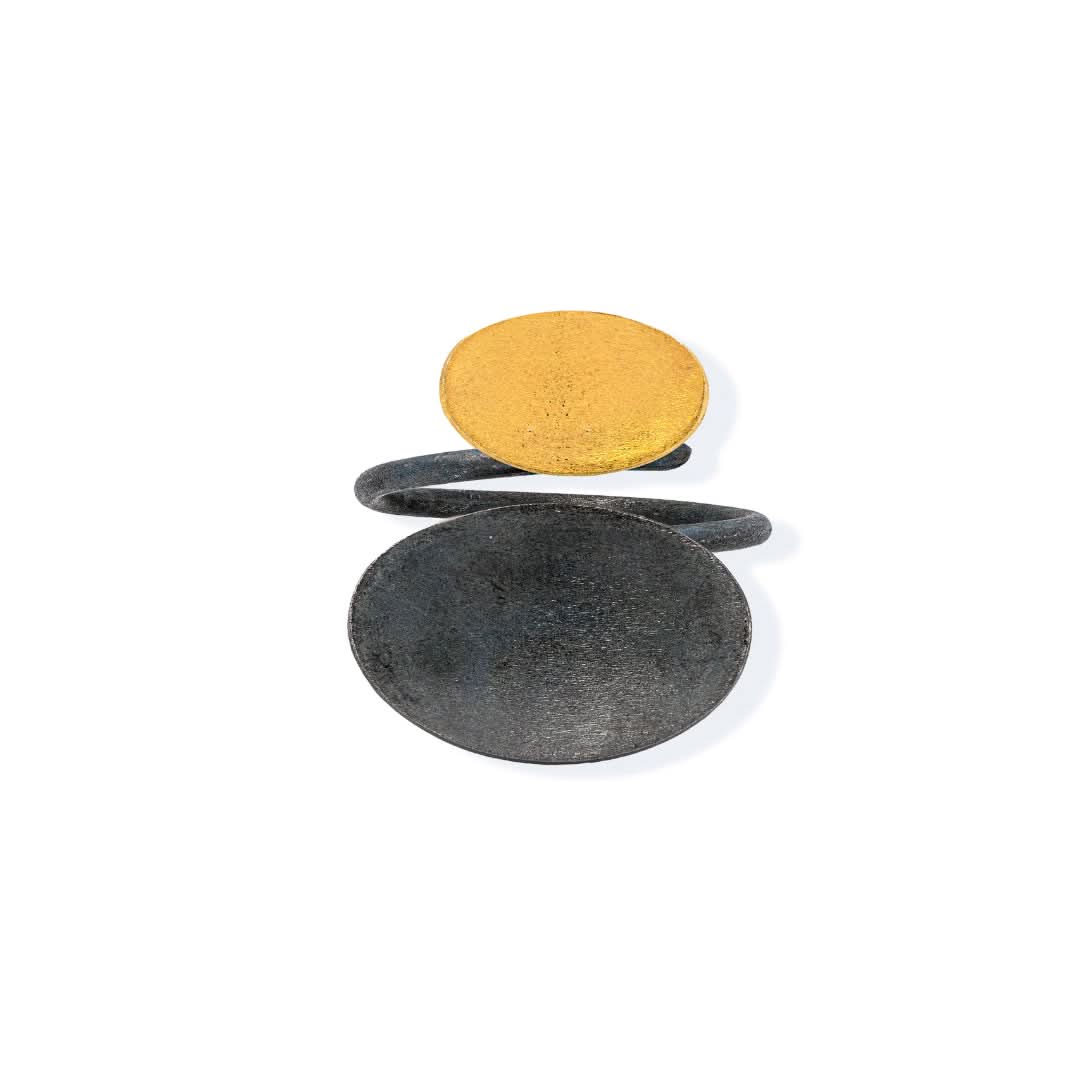 Handmade Gold & Black Plated Silver Ring Oval Shapes - Anthos Crafts
