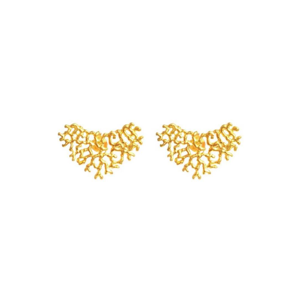 Handmade Gold Plated Silver Stud Earrings Asymmetrical Corals - Anthos Crafts