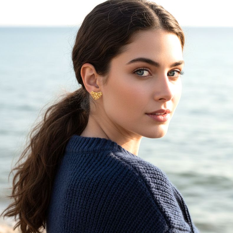 Handmade Gold Plated Silver Stud Earrings Asymmetrical Corals - Anthos Crafts