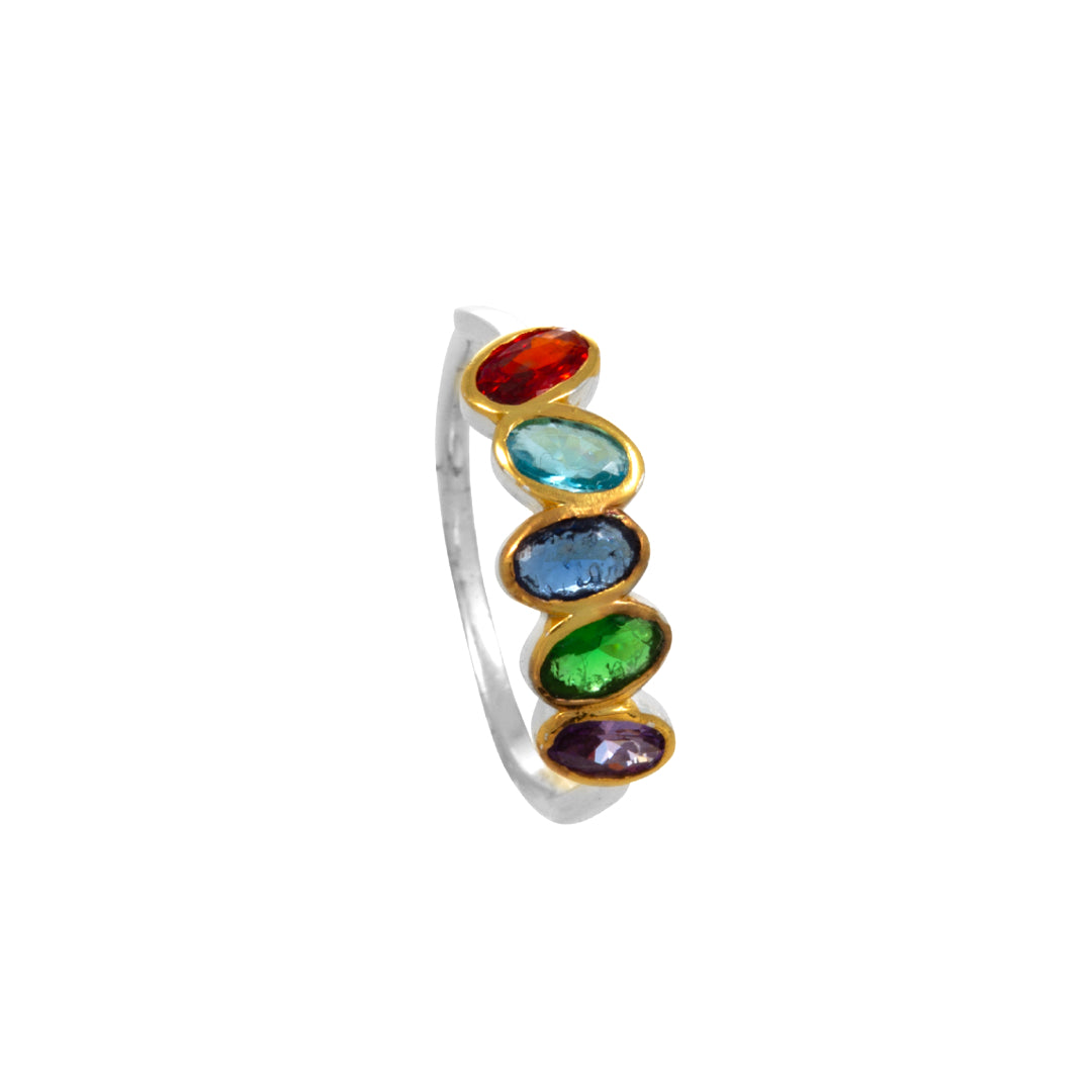 Anello in argento fatto a mano con zirconi multicolore