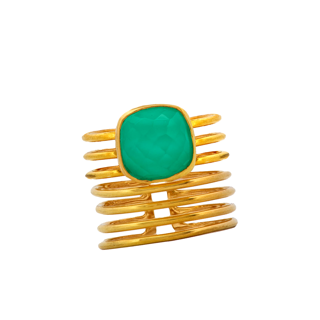 Handmade Gold Plated Silver Ring With Aqua Chalcedony Quartz