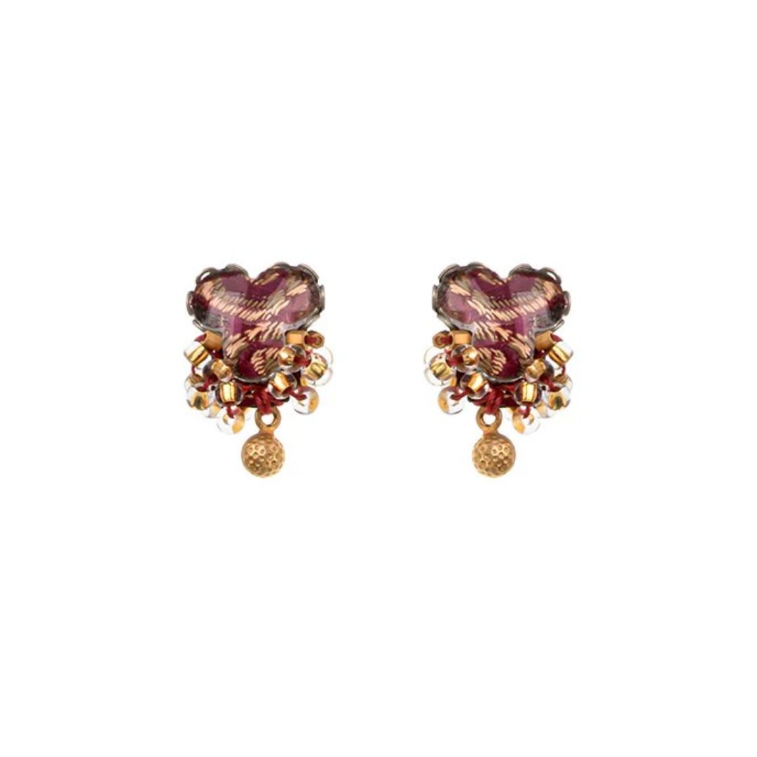 Handmade Plum Wine Set, Stud Beaded Earrings, Baika - Anthos Crafts