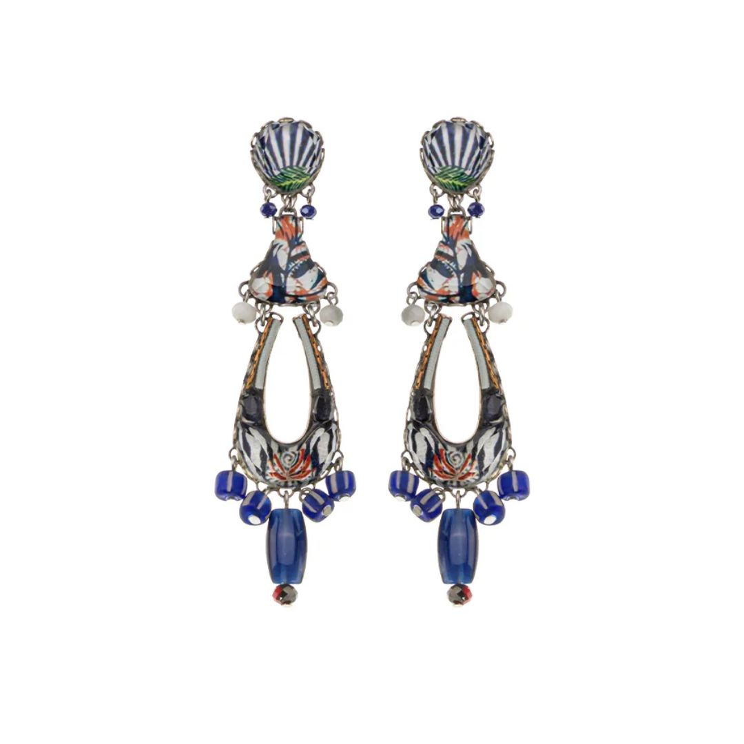 Handmade Blue Domes Set, Long Blue Glass Earrings, Athena - Anthos Crafts