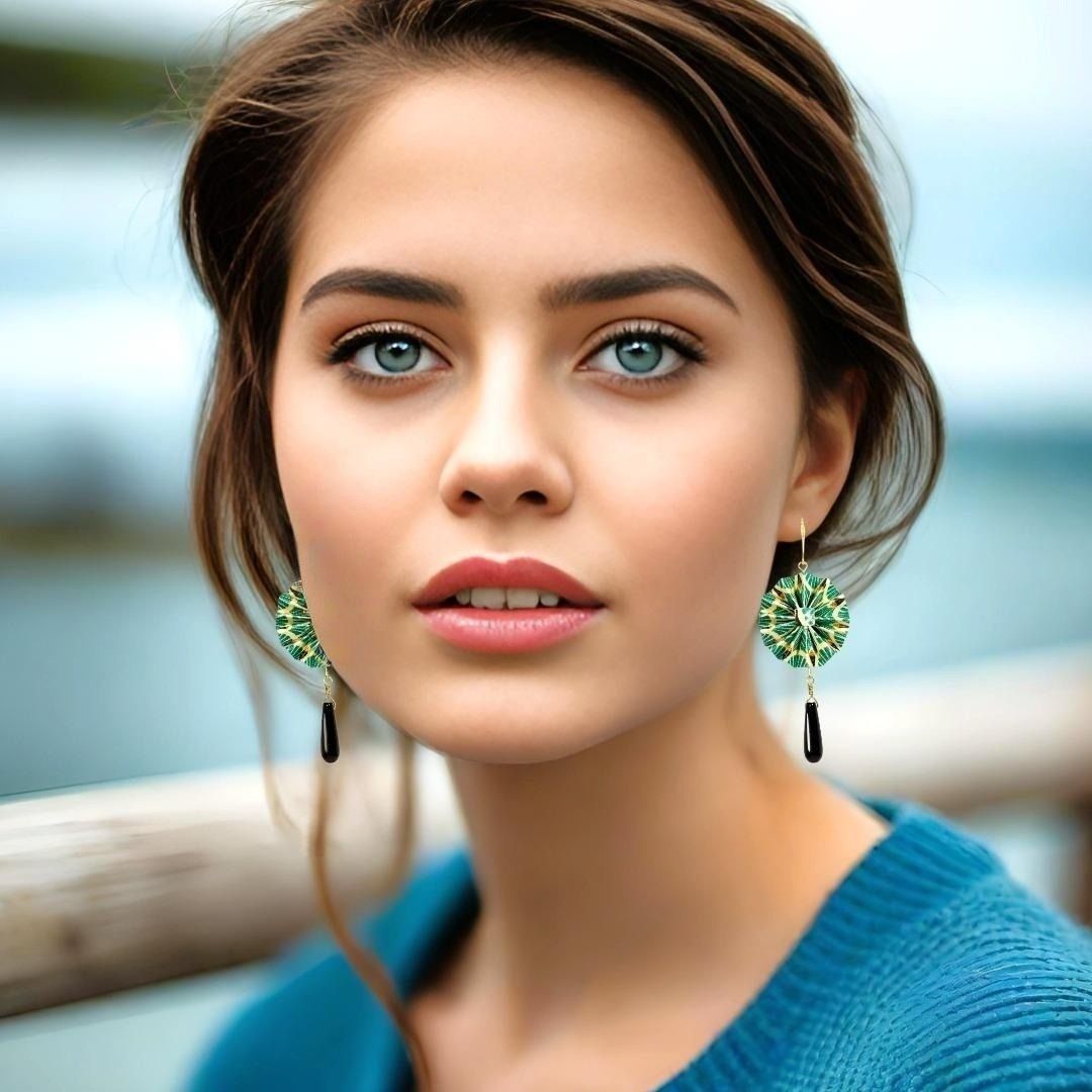 Origami Earrings Ocean Halo With Gemstones - Anthos Crafts