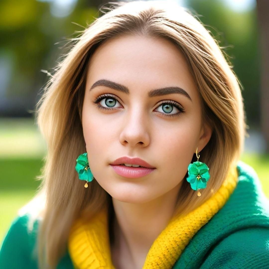 Flower Earrings Made From Green Pansies & Peridots - Anthos Crafts