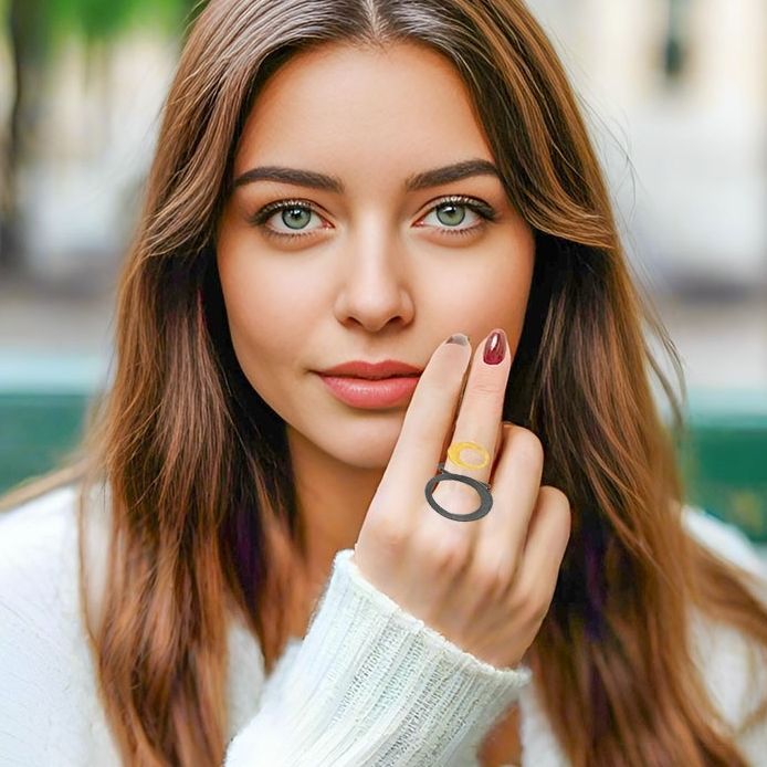 Handmade Gold & Black Plated Silver Ring Oval Circles - Anthos Crafts
