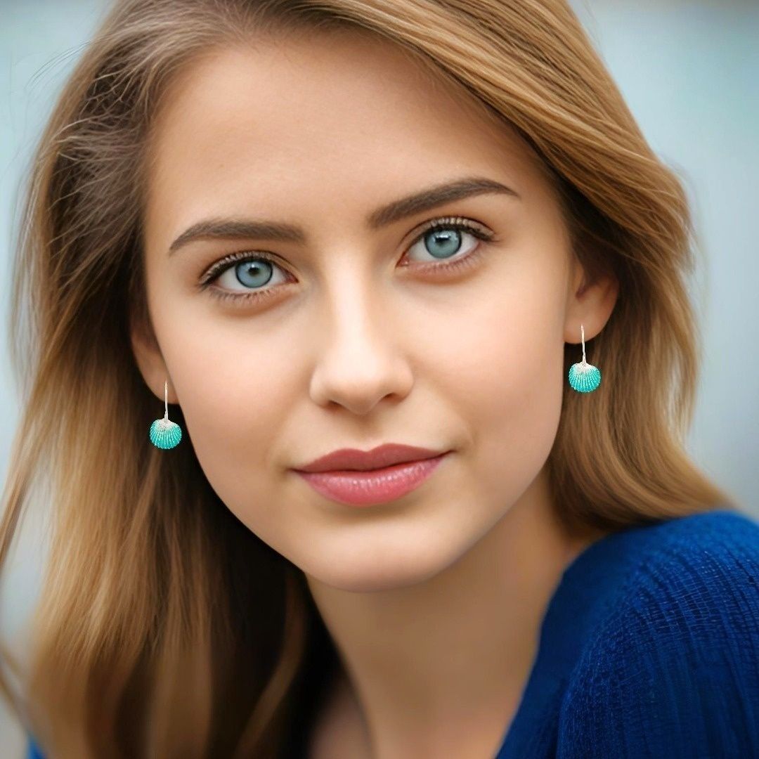 Handmade Silver Turquoise Earrings Shells - Anthos Crafts