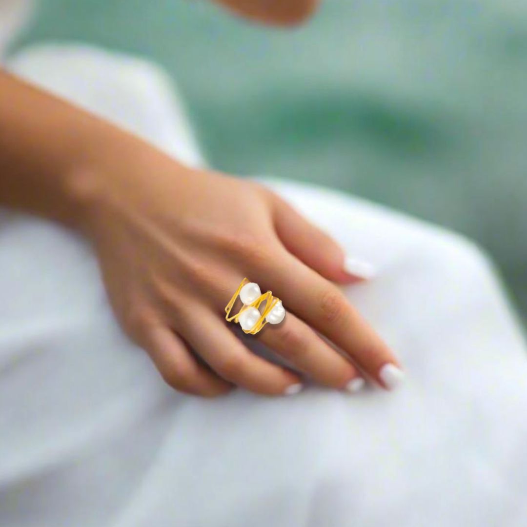 Handmade Wire Ring With Freshwater Pearls - Anthos Crafts