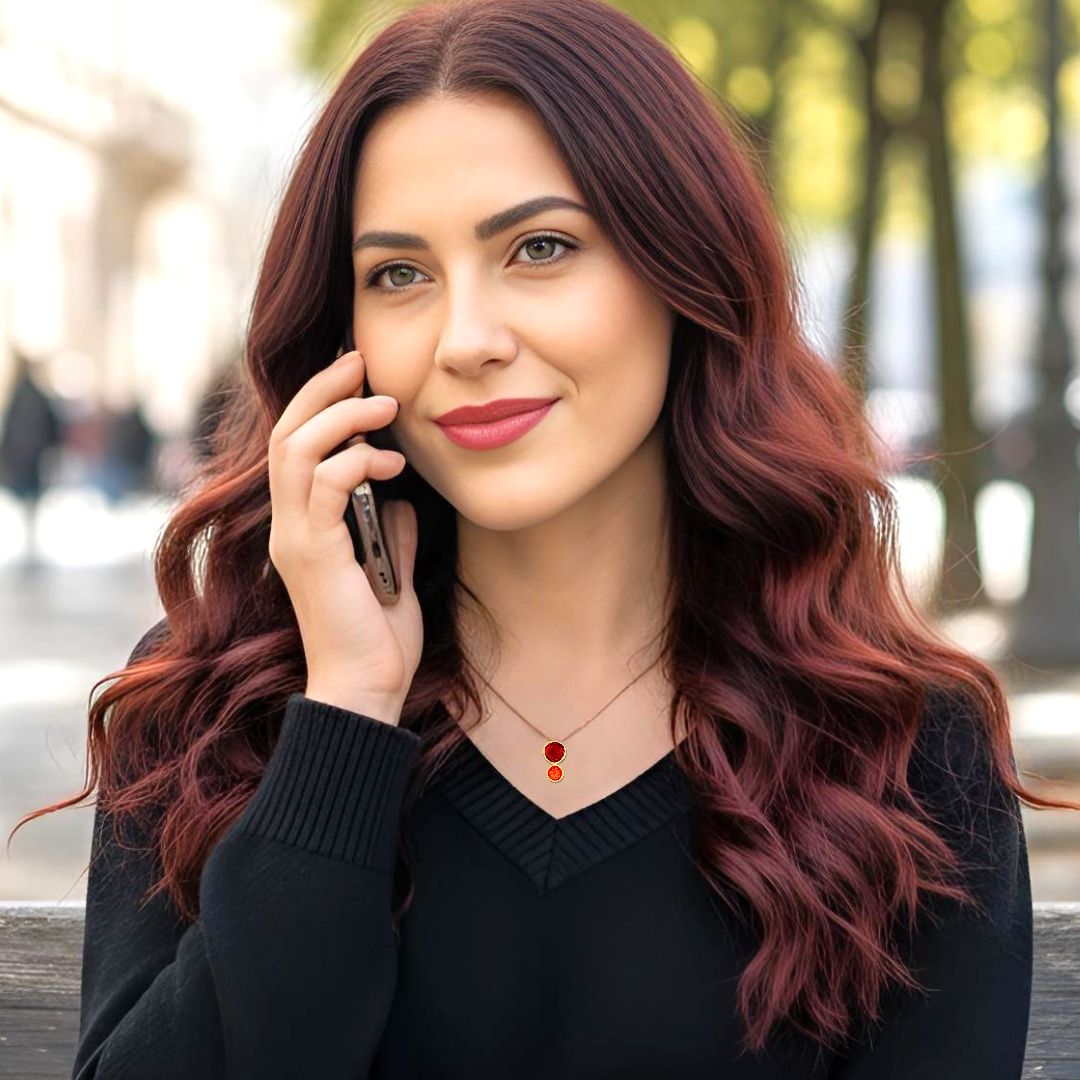 Handmade Gold Plated Silver Necklace with Red & Orange Enamel Pendant