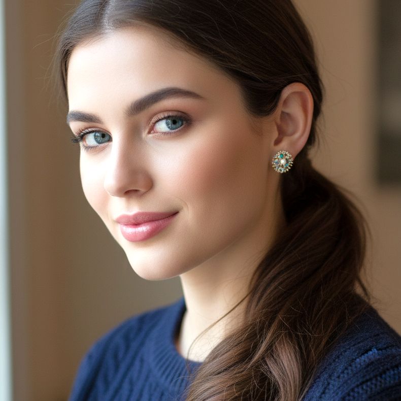 Handmade Silver Stud Earrings Corals With Pearls & Zircons - Anthos Crafts