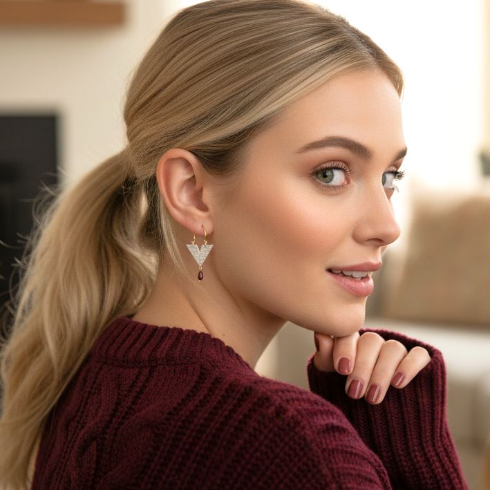 Handmade Gold Plated Silver & Silver Earrings With Garnets