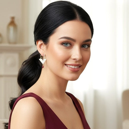 Handmade Gold Plated Silver & Silver Earrings With Garnets - Anthos Crafts