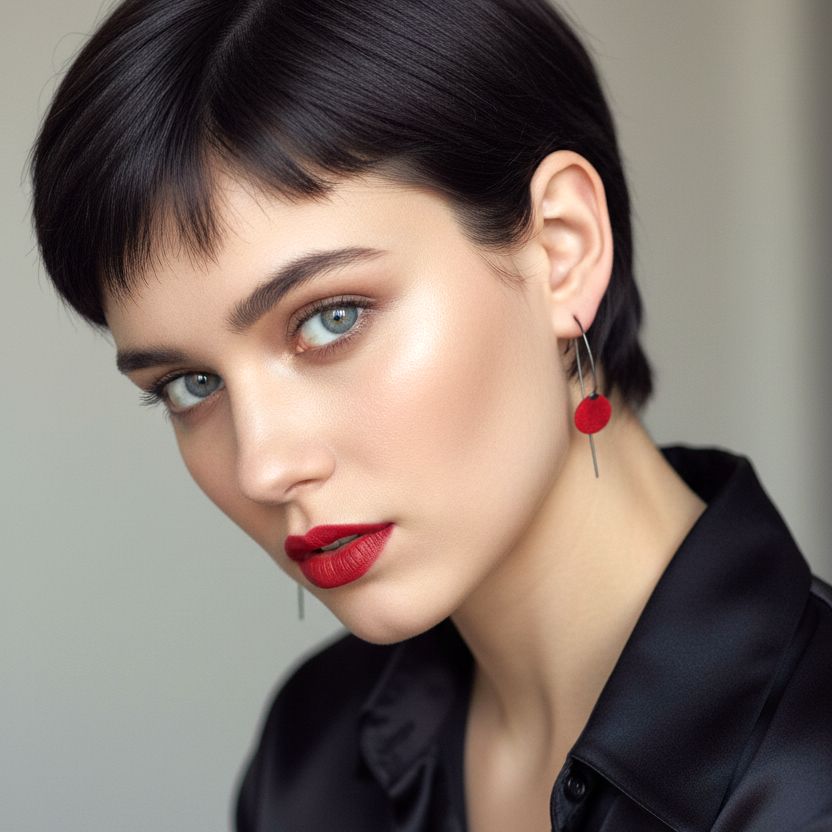 Handmade Black Silver Red Small Flower Drop Earrings - Anthos Crafts