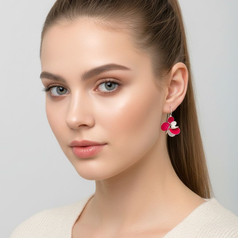 Χειροποίητα Ασημένια Φούξια Κραμαστά Σκουλαρίκια