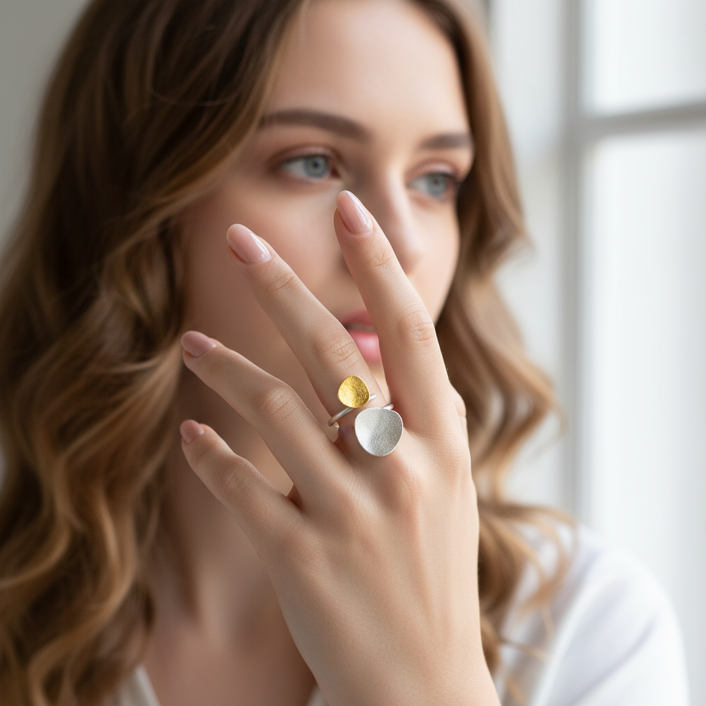 Handmade Gold & Silver Ring Irregular Shapes