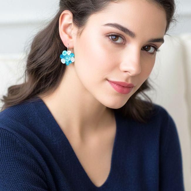 Handmade Silver Earrings Little Flowers Turquoise - Anthos Crafts