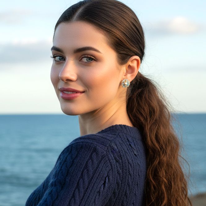 Handmade Silver Stud Earrings Corals With Pearls & Zircons - Anthos Crafts