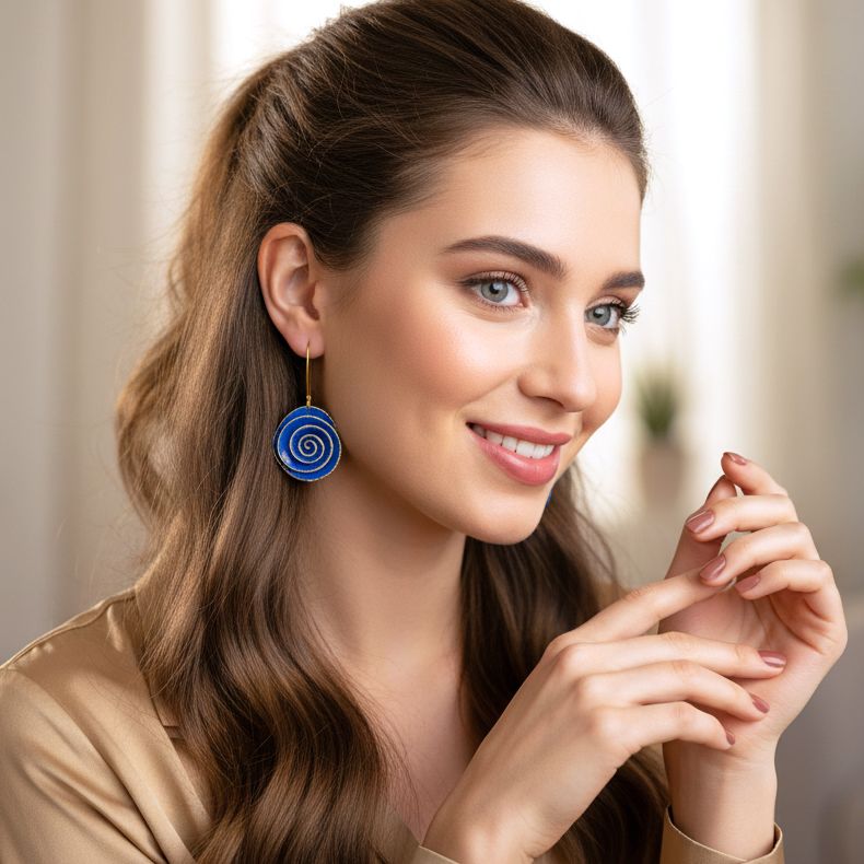 Orecchini a spirale blu placcati in oro fatti a mano