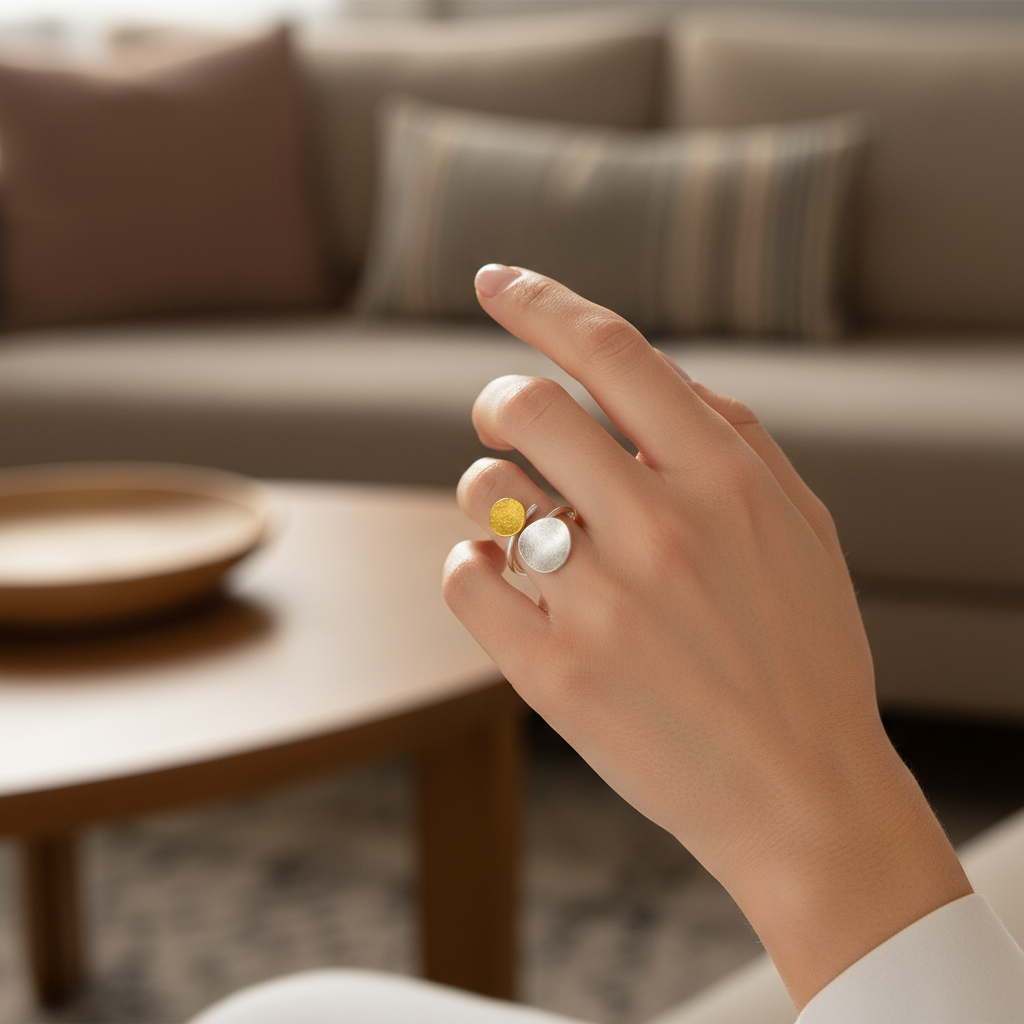 Handmade Gold & Silver Ring Irregular Shapes