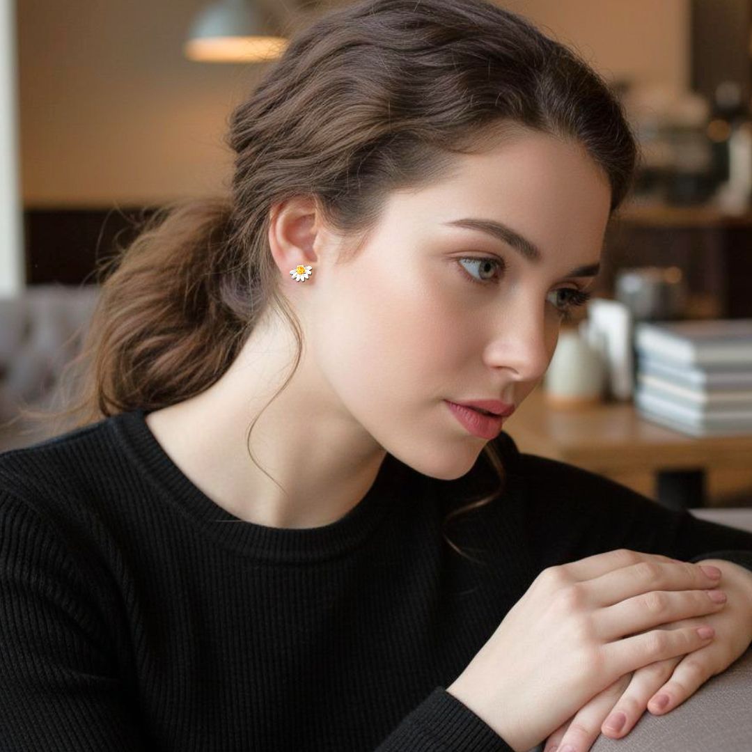 Χειροποίητα επίχρυσα ασημένια καρφωτά σκουλαρίκια μισές μαργαρίτες