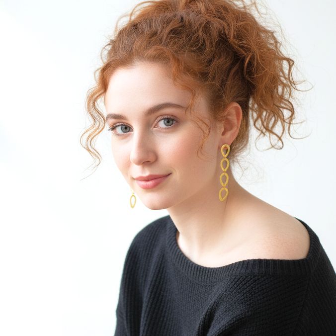Handmade Gold Plated Silver Long Dangle Earrings Drops - Anthos Crafts
