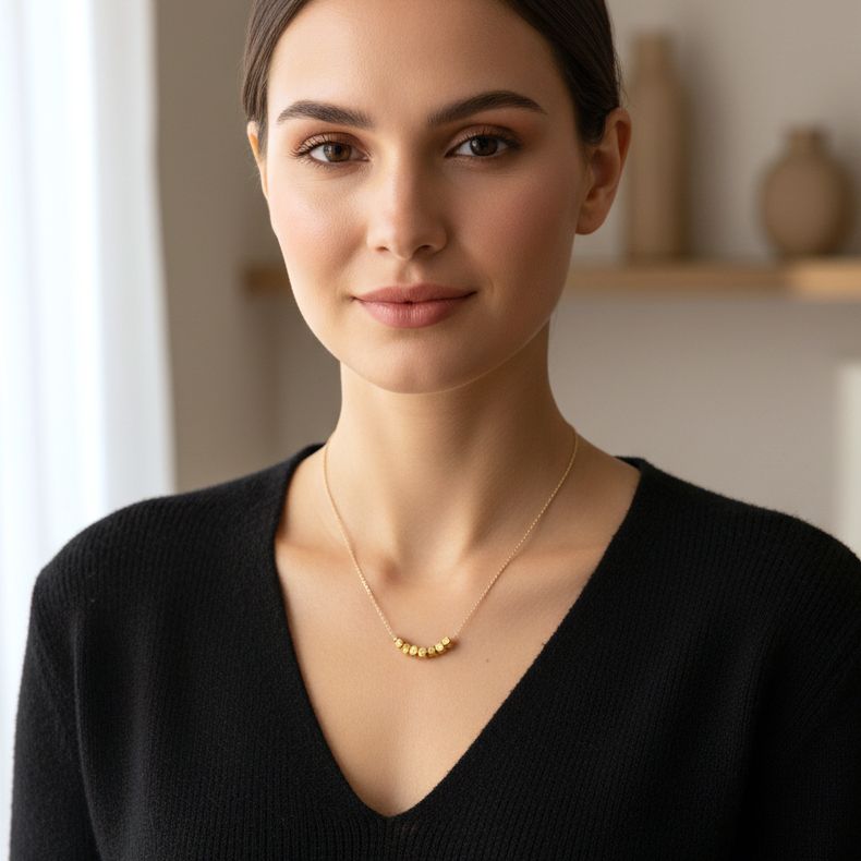 Handmade Silver Necklace With Gold Plated Silver Polygon Beads - Anthos Crafts