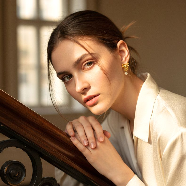 Handmade Gold Plated Silver Stud Earrings Little Flowers With Zircons & Pearls